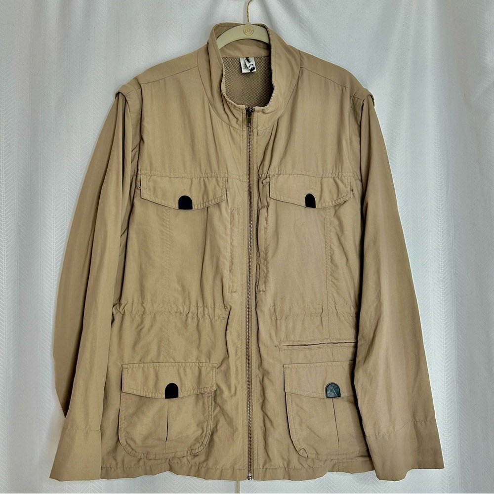 Magellan’s tan travel jacket utility chore removable sleeves size XXL
